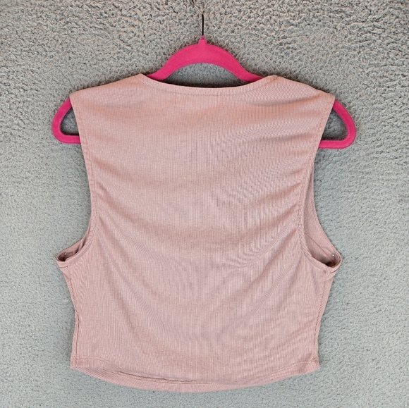 Free People Beach Womens Tank Top Sz L Cropped Pale Pink Ribbed Soft Relaxed - Picture 7 of 9